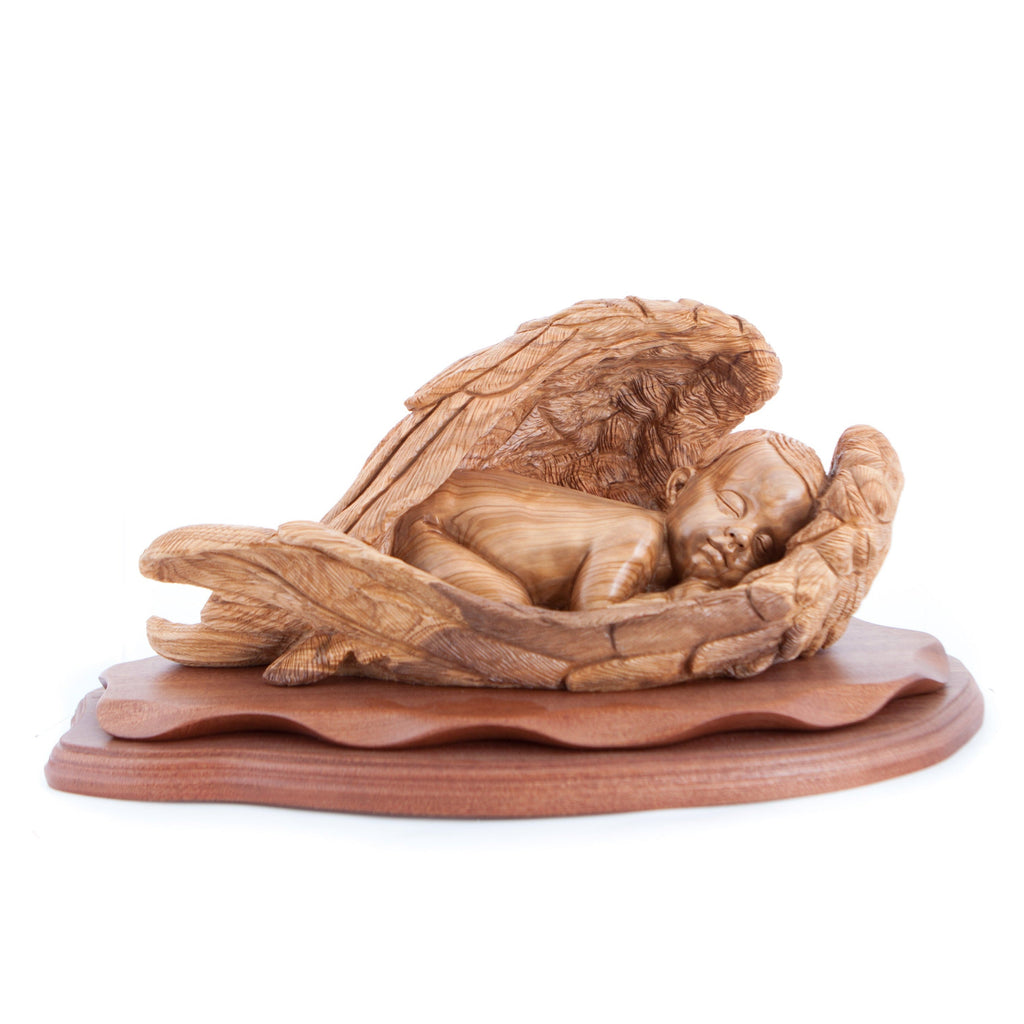 Jesus Christ statue hand carved from Bethlehem olive wood, 17.5 inch scale reference view
