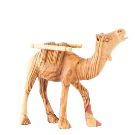 Olive wood nativity scene hand carved in Bethlehem, 5.3 inch front view of the olive wood masterpiece