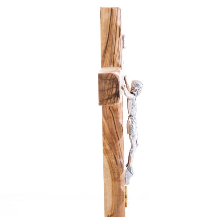 Olive Wood Hand Made Carved Wooden Standing Crucifix with Incense Made Holy Land 