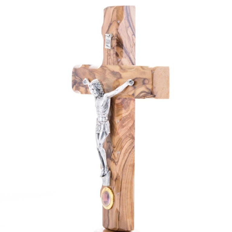 Olive Wood Hand Made Carved Wooden Standing Crucifix with Incense Made in Holy Land Gift