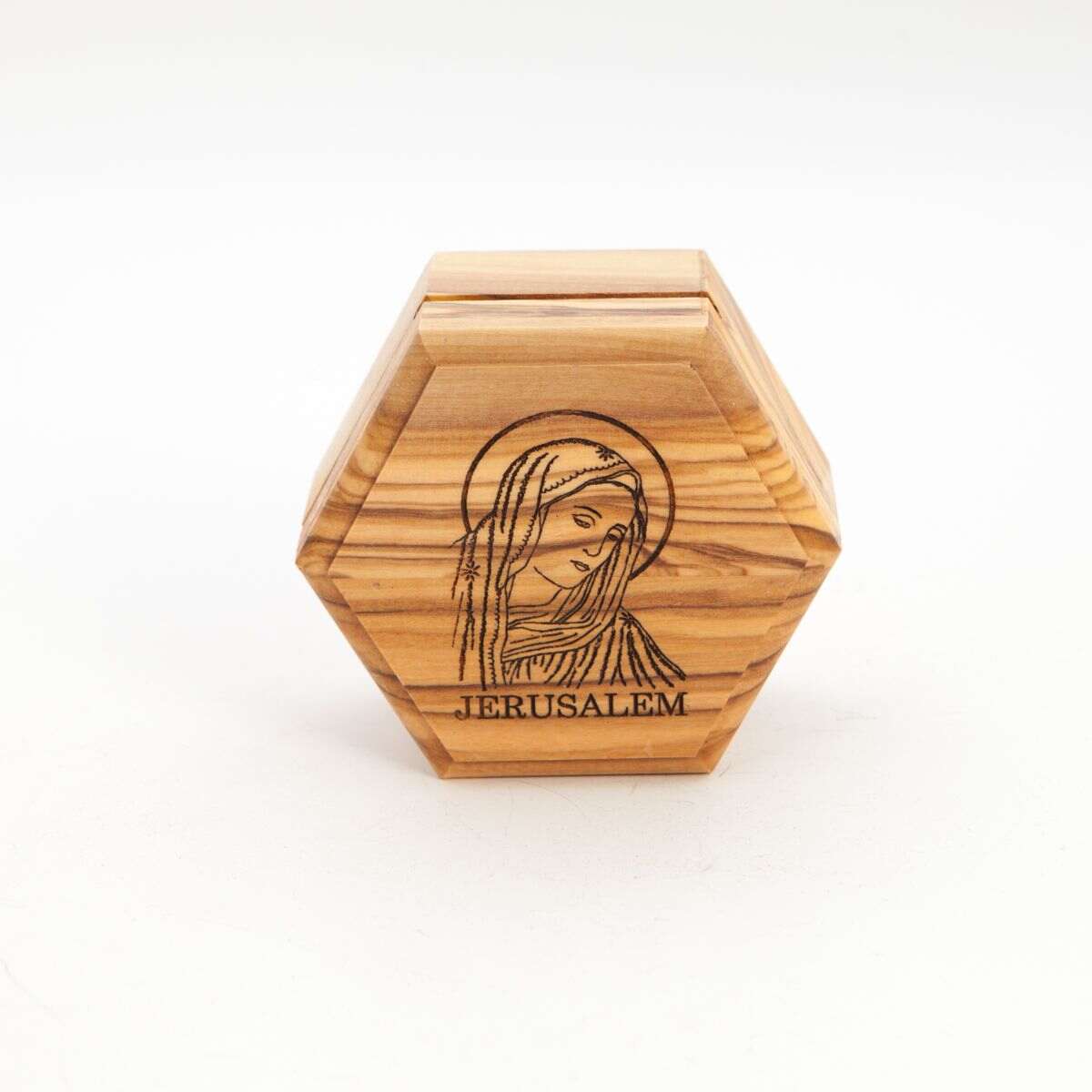 Virgin Mary Wooden Rosary Holder (Jerusalem), Hexagon