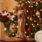 Holy Family olive wood statue hand carved in Bethlehem, 17.7 inch front view of the olive wood masterpiece