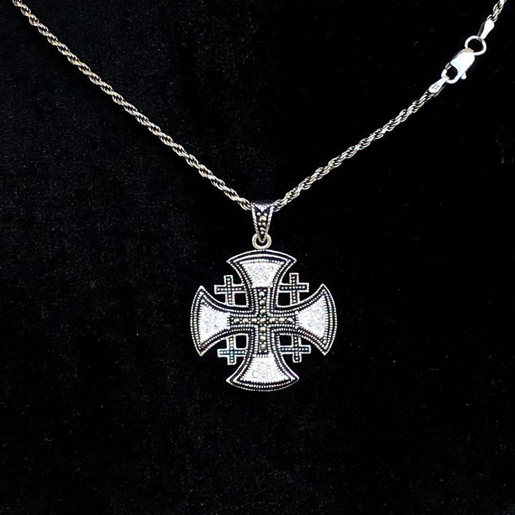 Sterling Silver Alisee Pattee Jerusalem Cross Necklaces with Gemstones (L) - Jewelry - Bethlehem Handicrafts