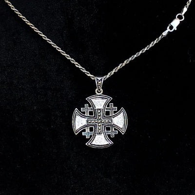 Sterling Silver Alisee Pattee Jerusalem Cross Necklaces with Gemstones (L) - Jewelry - Bethlehem Handicrafts