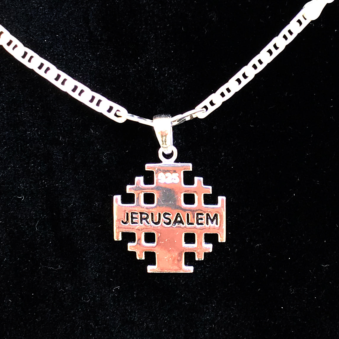 Polished Sterling Silver Potent Jerusalem Cross Necklaces (L) - Jewelry - Bethlehem Handicrafts