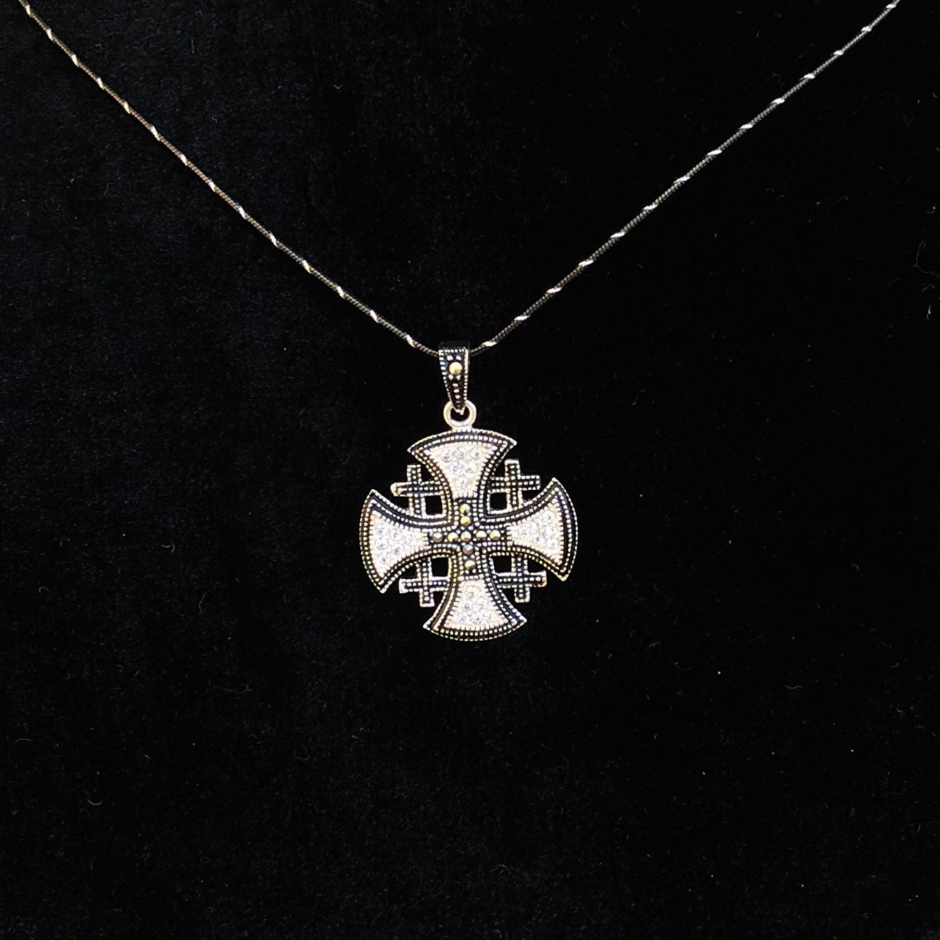 Sterling Silver Alisee Pattee Jerusalem Cross Necklaces with Gemstones (S) - Jewelry - Bethlehem Handicrafts