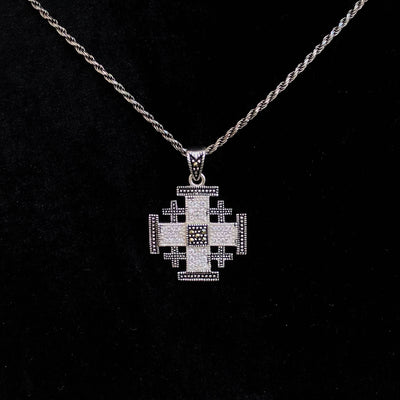 Sterling Silver Potent Jerusalem Cross Necklaces with Gemstones (L) - Jewelry - Bethlehem Handicrafts