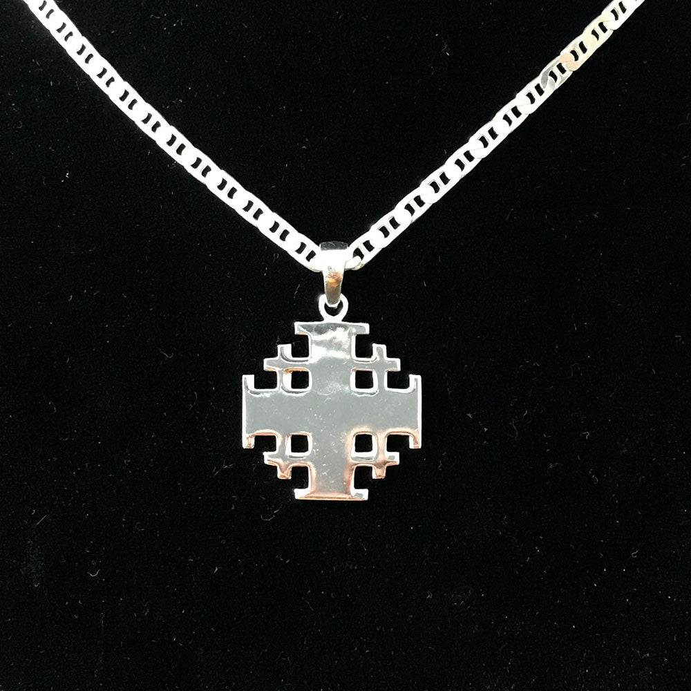 Polished Sterling Silver Potent Jerusalem Cross Necklaces (L) - Jewelry - Bethlehem Handicrafts