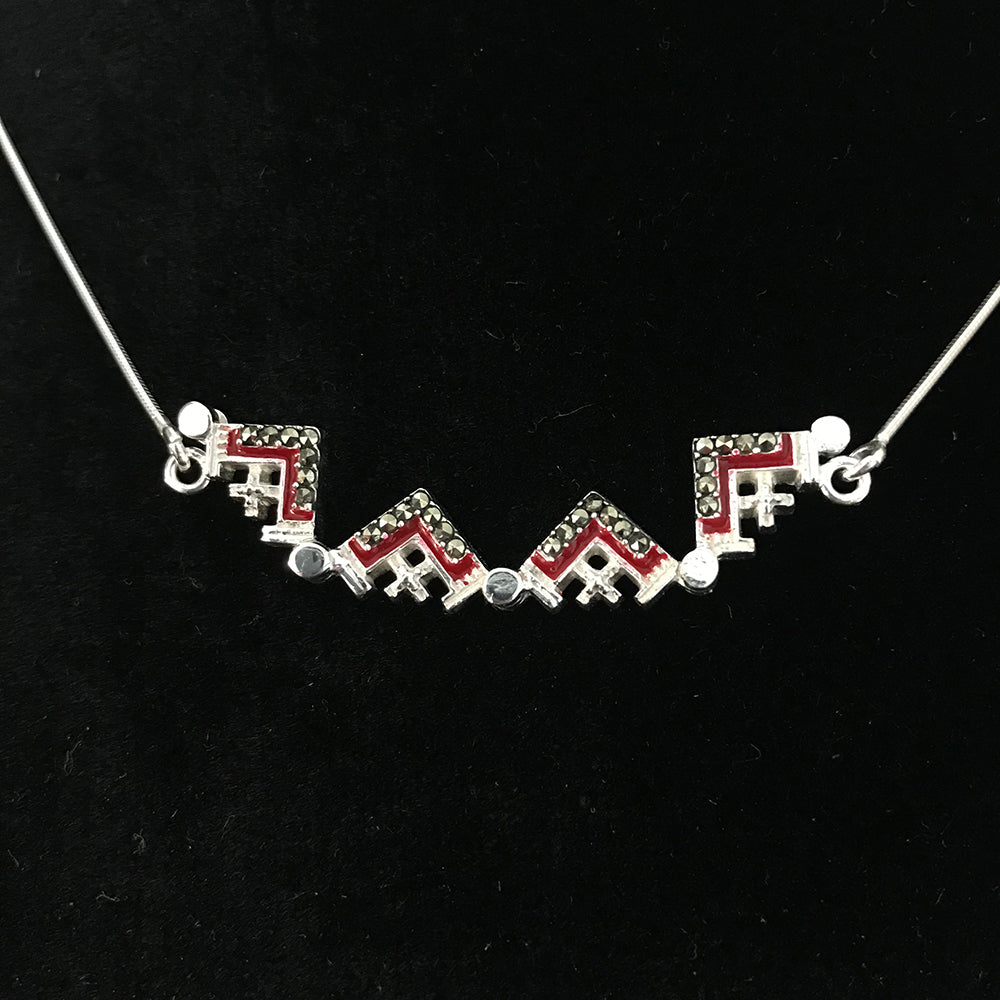 Dark Red Two-Way Magnetic Jerusalem Cross Necklace with Gemstones - Jewelry - Bethlehem Handicrafts