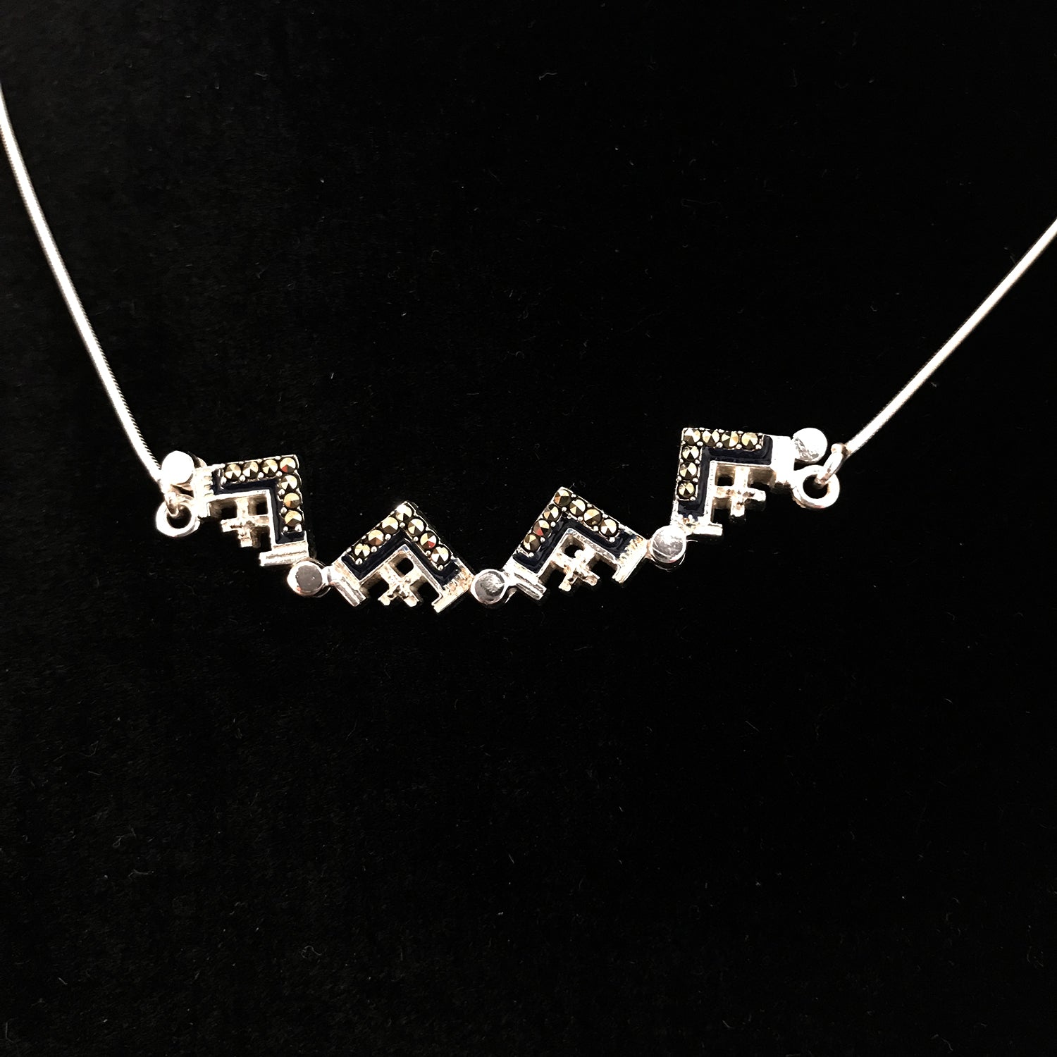 Dark Blue Two-Way Magnetic Jerusalem Cross Necklace with Gemstones - Jewelry - Bethlehem Handicrafts