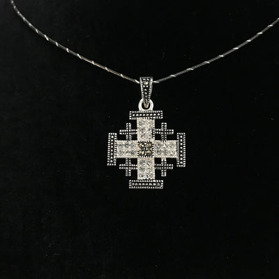 Sterling Silver Potent Jerusalem Cross Necklaces with Gemstones (S) - Jewelry - Bethlehem Handicrafts