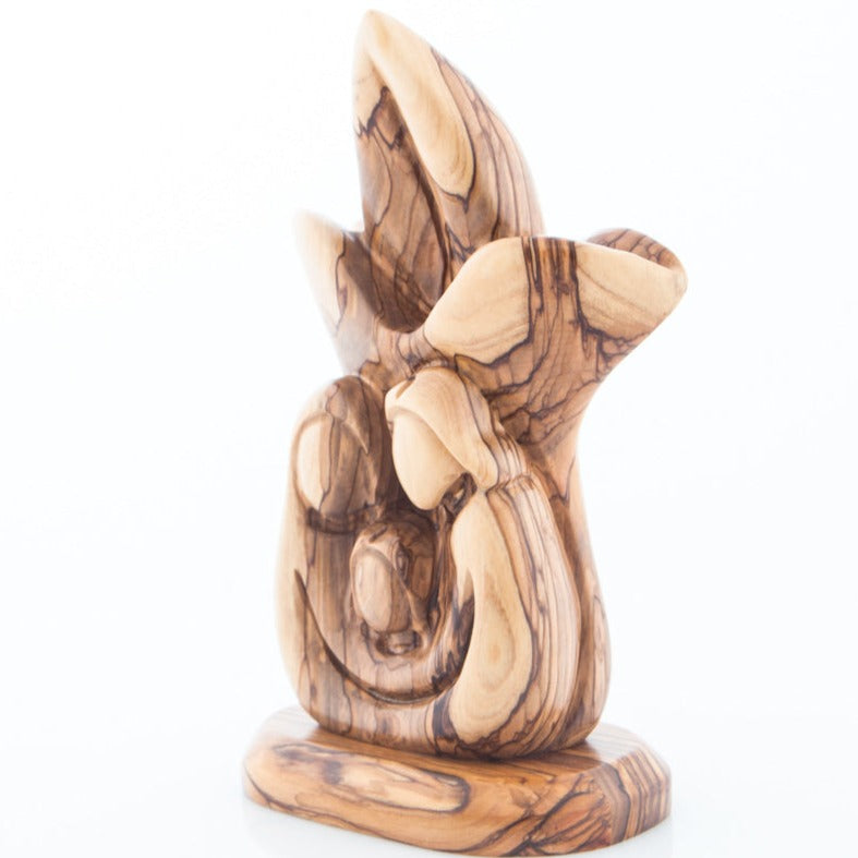 Fleur-de-lis Shaped Olive Wood Holy Family Statue (Abstract) - Statuettes - Bethlehem Handicrafts