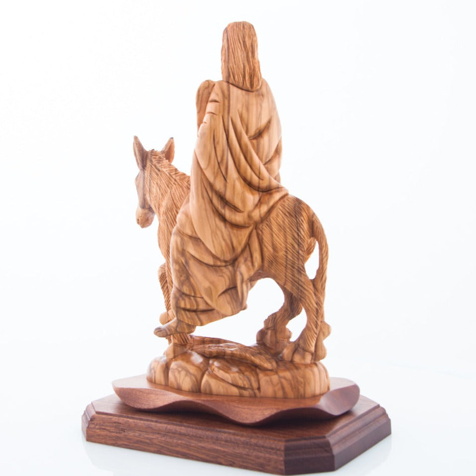 Jesus Christ statue hand carved from Bethlehem olive wood, 11.2 inch lifestyle photo on display