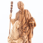 Olive wood nativity scene hand carved in Bethlehem, 7.2 inch three quarter view of the religious piece