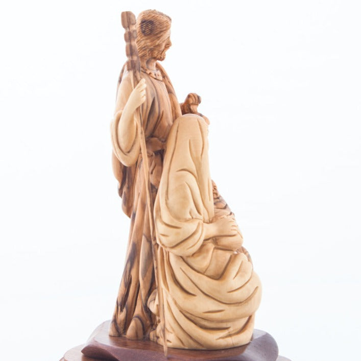 Carved Wooden Statue of The Holy Family Holding a Lamp with Base - Statuettes - Bethlehem Handicrafts
