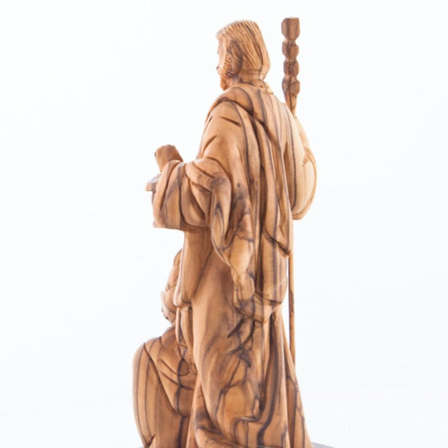 Carved Wooden Statue of The Holy Family Holding a Lamp with Base - Statuettes - Bethlehem Handicrafts