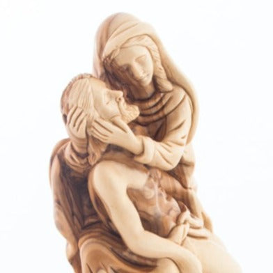 Hand Carved Olive Wood Contemplative Pieta Statue - Statuettes - Bethlehem Handicrafts