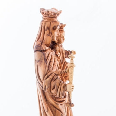 Hand Carved Olive Wood Our Lady of Mount Carmel Sculpture - Statuettes - Bethlehem Handicrafts