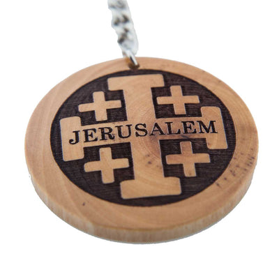 Jerusalem Cross Keychain, Olive Wood from Holy Land