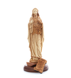 Virgin Mary olive wood statue from Bethlehem hand carved, 11 inch side angle of the olive wood sculpture
