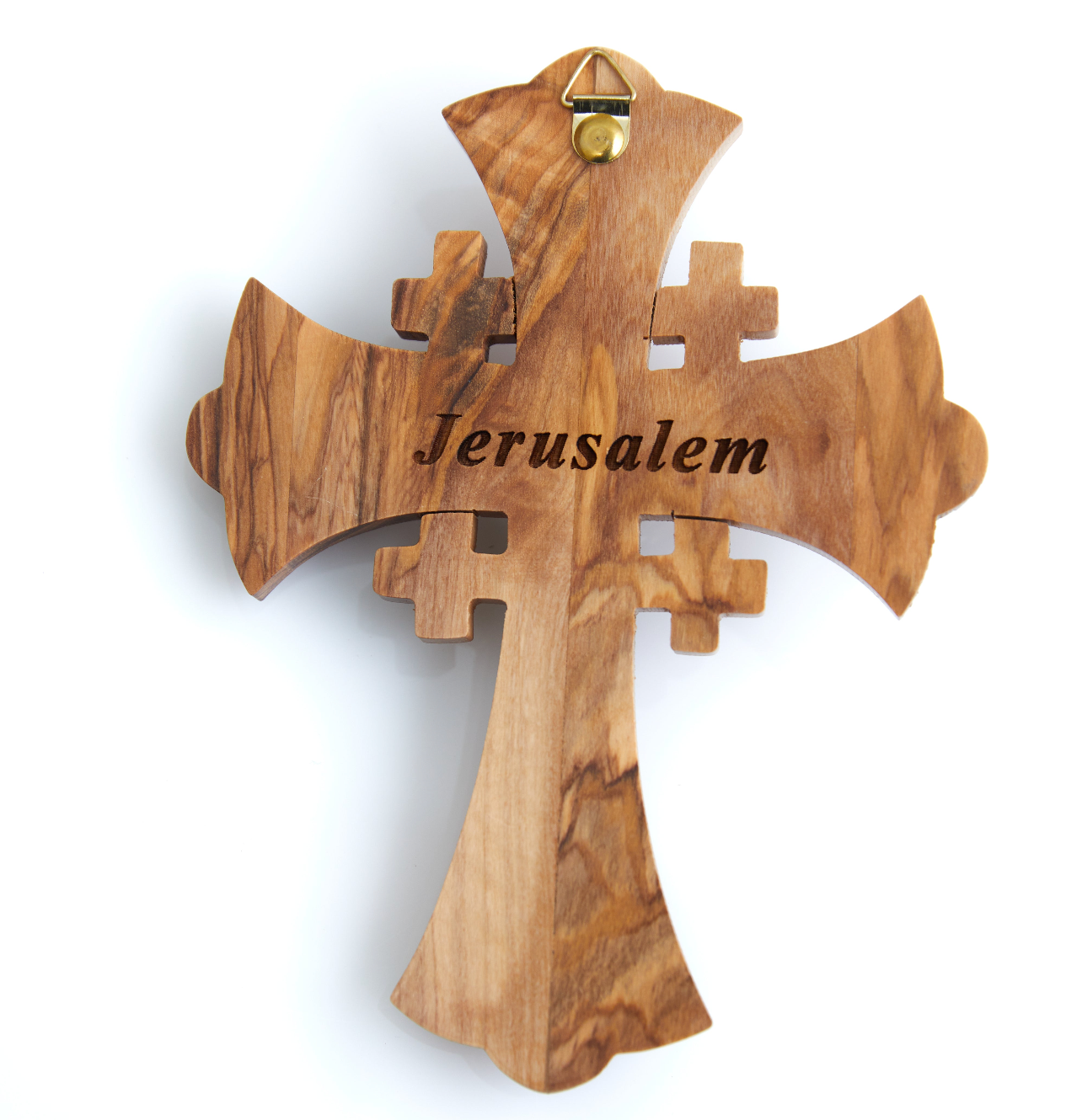 Jerusalem Engraved Wall Cross, Wooden Hand Made from Holy Land Olive Wood, 7 Inches