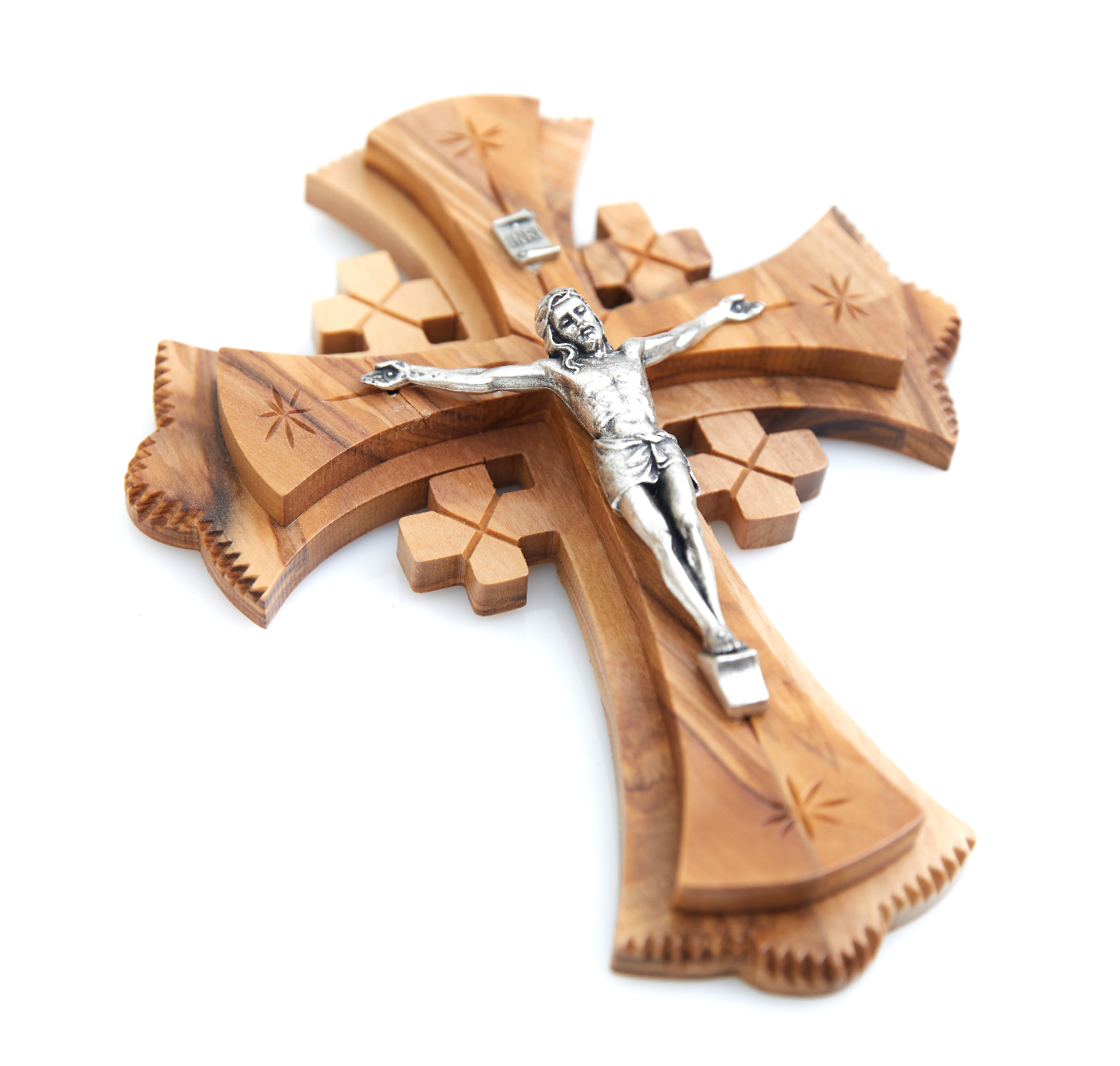 Jerusalem Crucifix Wall Cross, Wooden Hand Made from Holy Land Olive Wood, 7 Inches