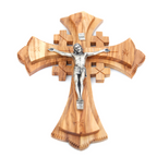 Olive wood crucifix hand carved in Bethlehem, 8.7 inch side angle of the olive wood sculpture