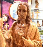 Jesus Christ statue hand carved from Bethlehem olive wood, side angle of the olive wood sculpture