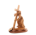 Jesus Christ olive wood cross from Bethlehem hand carved, 15.7 inch front view of the olive wood masterpiece