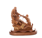 Jesus Christ statue hand carved from Bethlehem olive wood, 14.4 inch lifestyle photo on display
