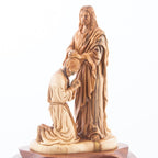 Jesus Christ statue hand carved from Bethlehem olive wood, 9.4 inch side angle of the olive wood sculpture