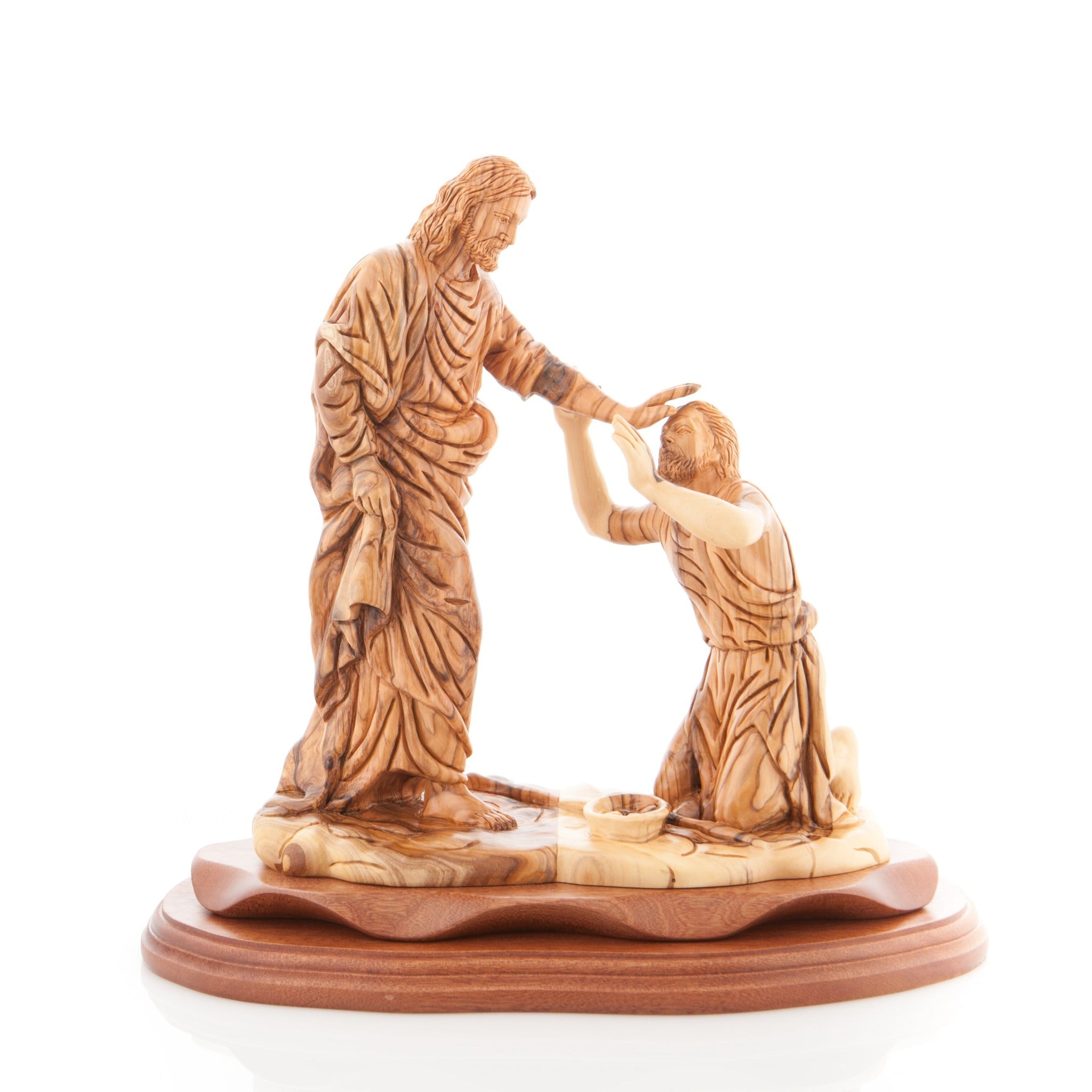 Jesus Christ statue hand carved from Bethlehem olive wood, 11.8 inch side angle of the olive wood sculpture