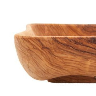 Olive wood tableware hand made in Bethlehem, detail of the carved figure