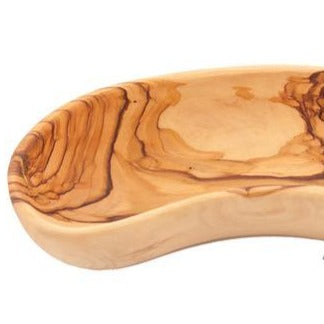 Olive wood tableware hand made in Bethlehem, detail of the carved figure