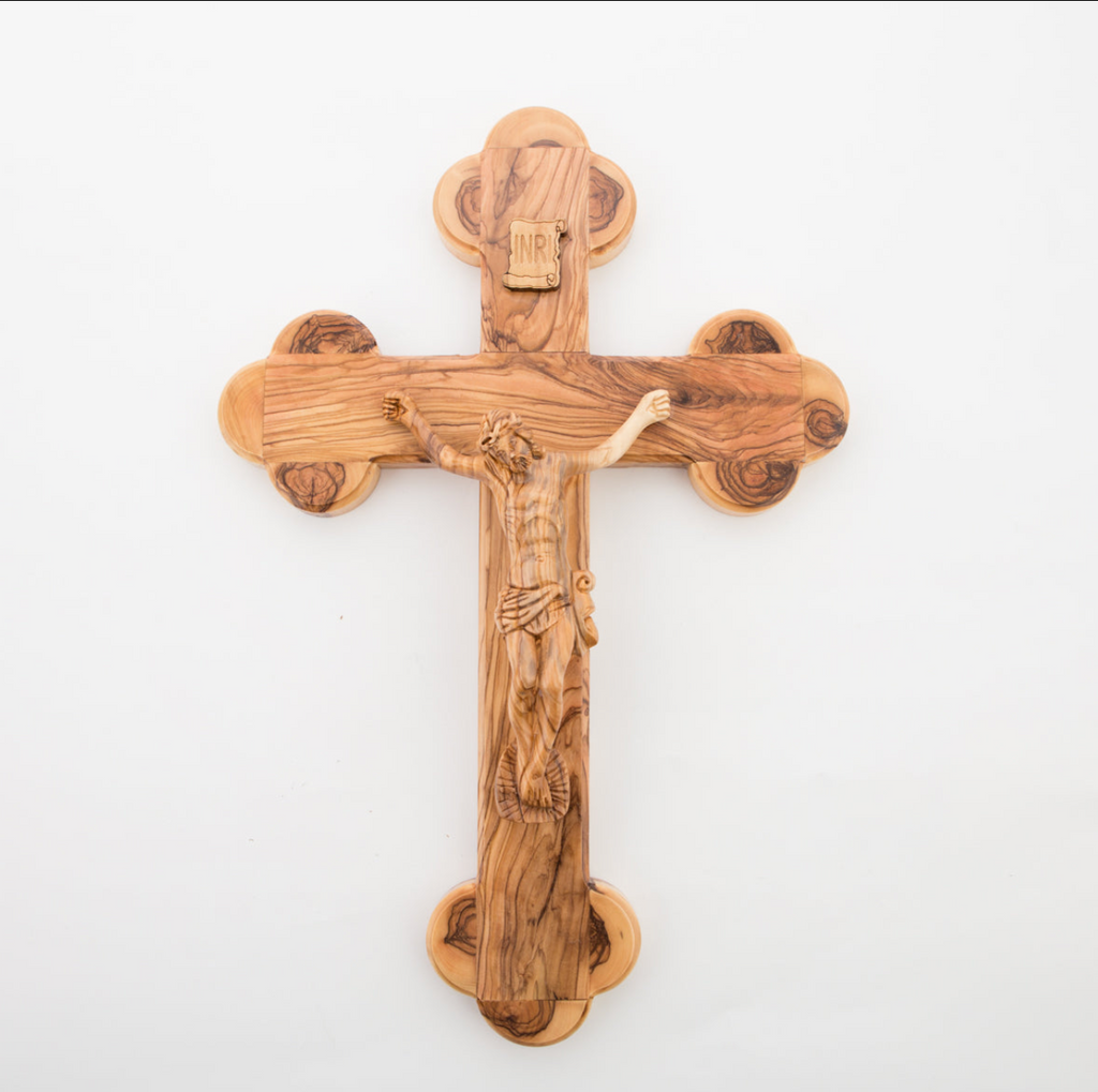 Hand Carved Crucifix Wooden Corpus Wall Hanging From Holy Land Olive Wood INRI Jesus