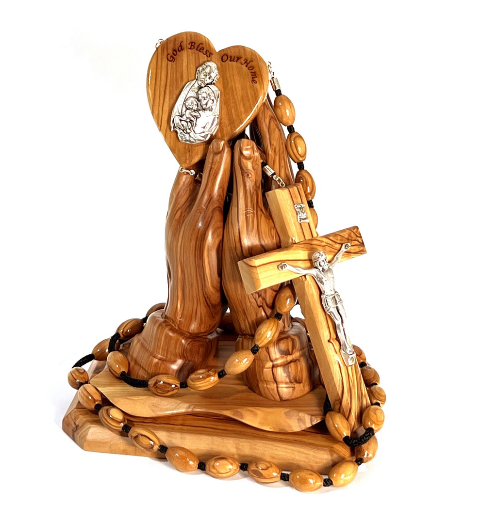 Olive wood crucifix hand carved in Bethlehem, 46 inch front view of the olive wood masterpiece