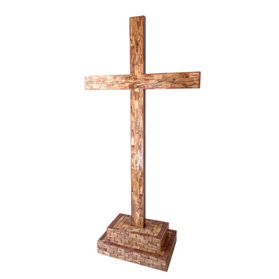 Large Standing Church Cross with Base 85.8" Tall, Olive Wood from Holy Land