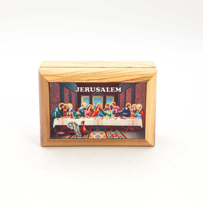 Lord's Last Supper Printed Hand Carved Olive Wood Box (Jerusalem)