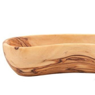 Olive wood tableware hand made in Bethlehem, back view of the olive wood sculpture
