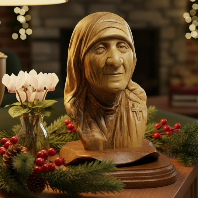 Mother Teresa Carved Statue Olive Wood