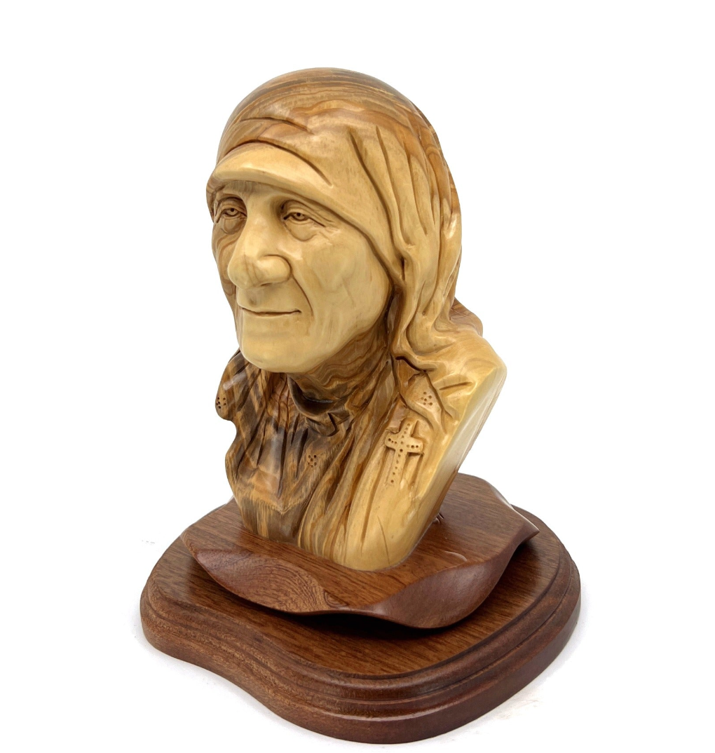Saint Mother Teresa Carved Statue Olive Wood from Holy Land 