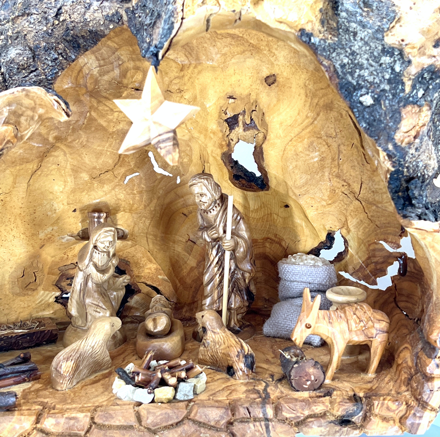 Large Wooden Nativity Scene Carved Olive Wood from