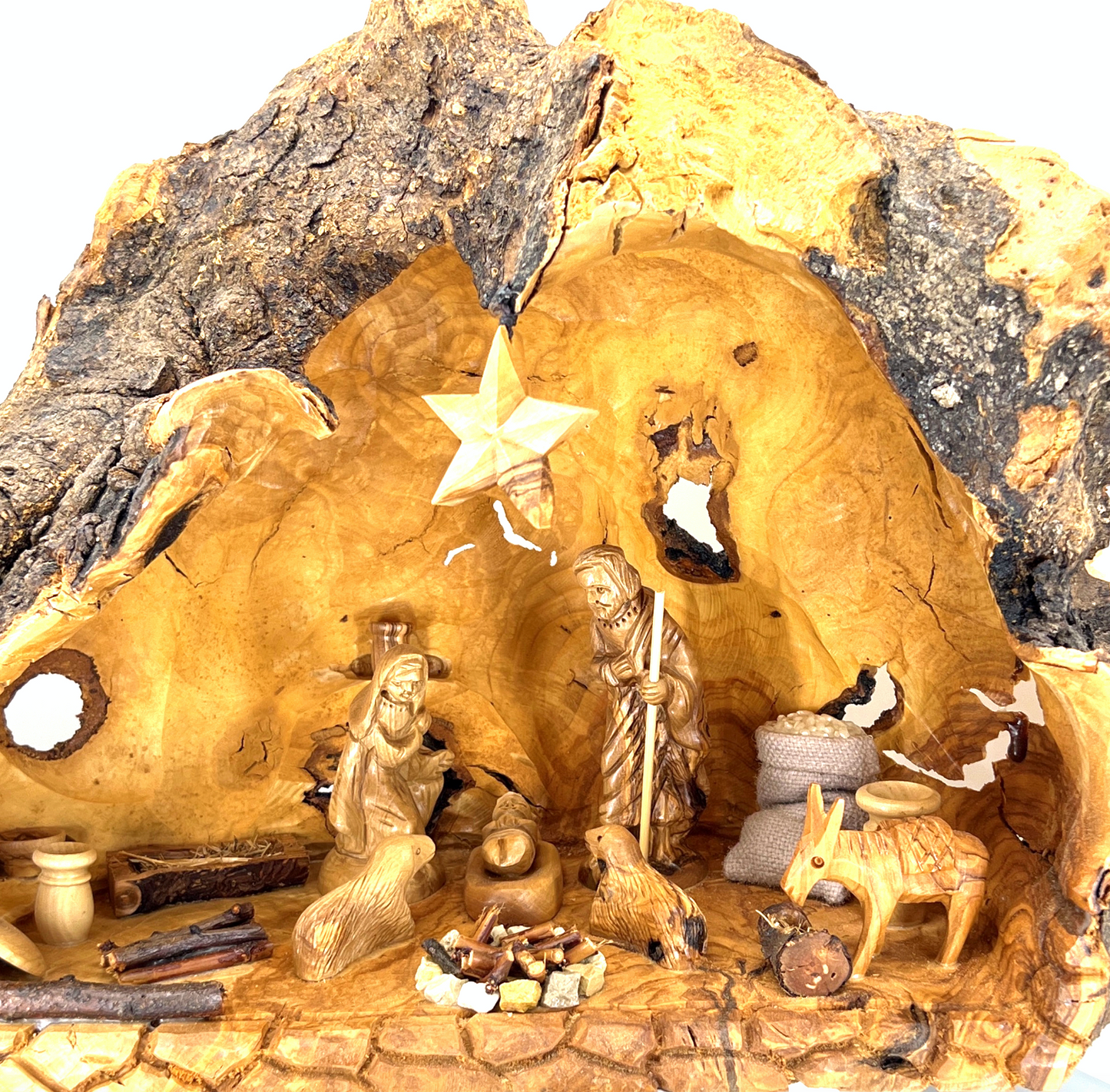 Sculptured Nativity Scene Carved Olive Wood from