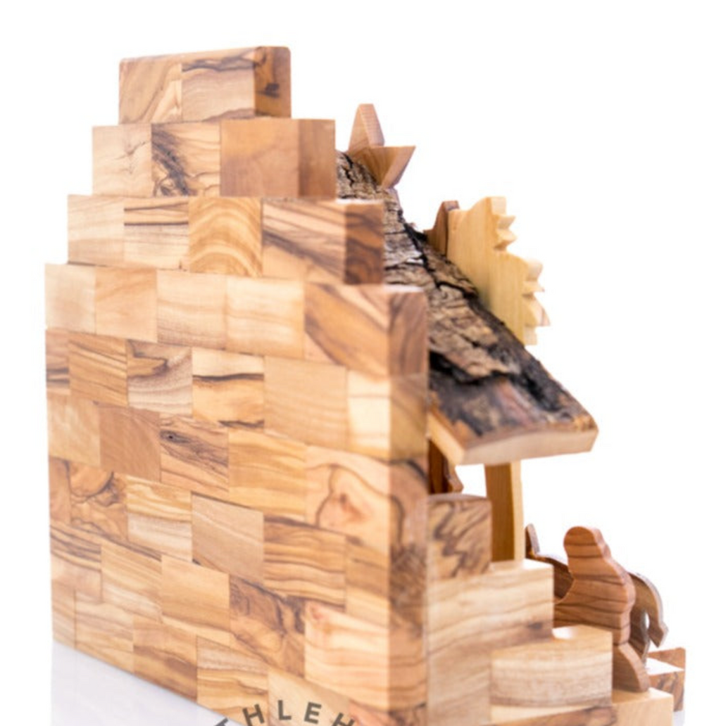 Rustic Nativity Set Scene Natural Olive Wood Handmade 
