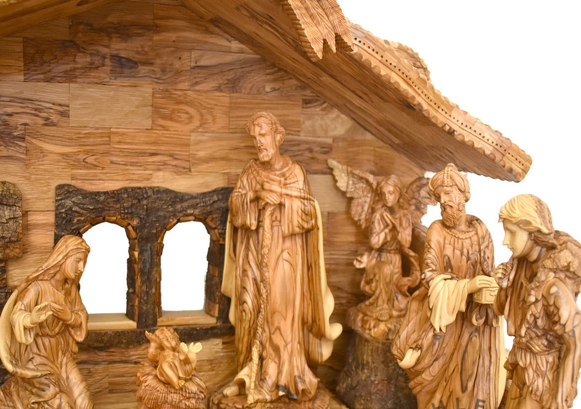 Nativity Scene Set with Sculptured Figures and Manager, 32.3