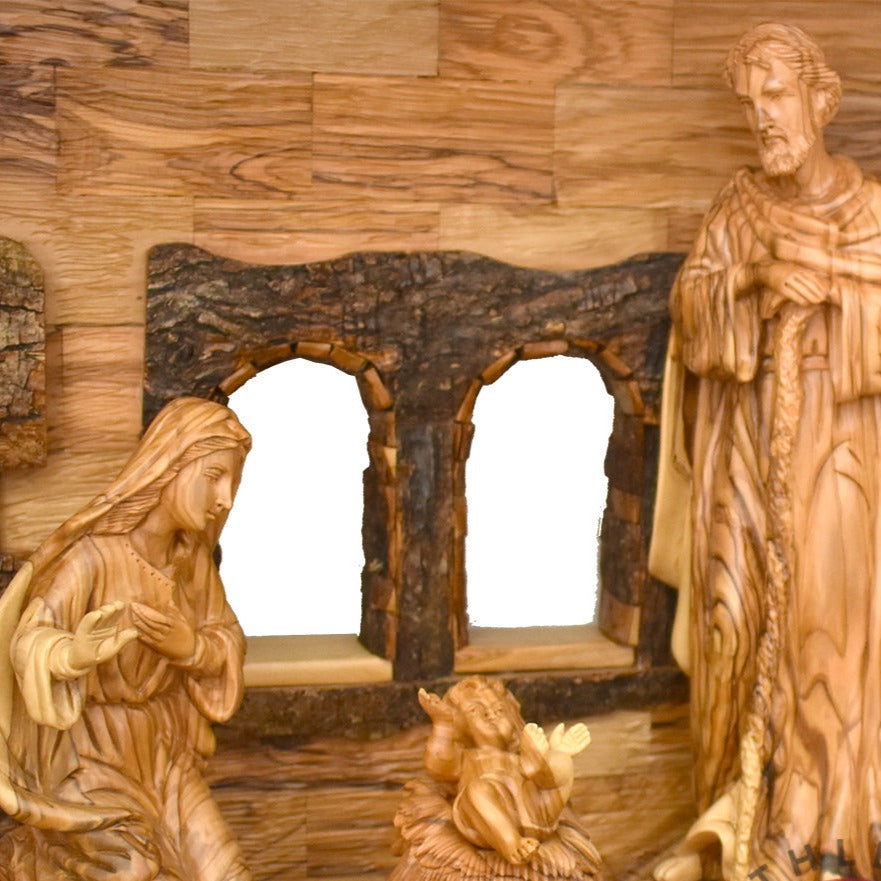 Nativity Scene Set with Sculptured Figures and Manager, 32.3