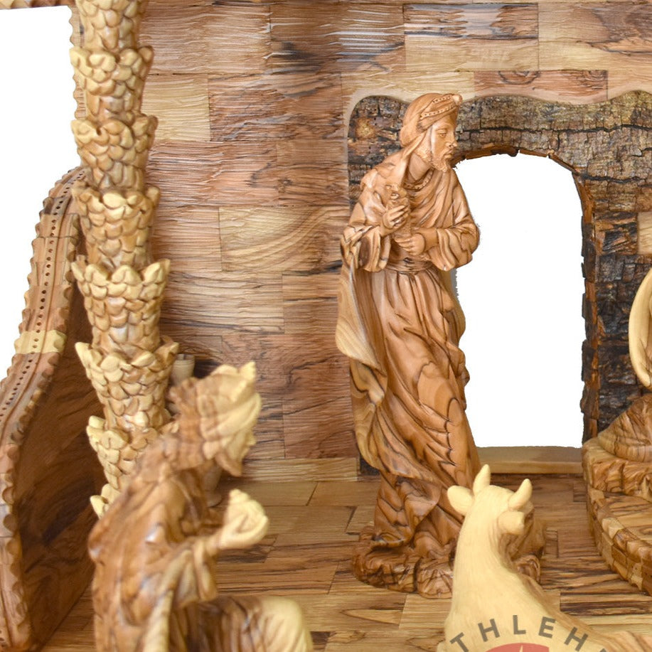 Nativity Scene Set with Sculptured Figures and Manager, 32.3" Masterpiece