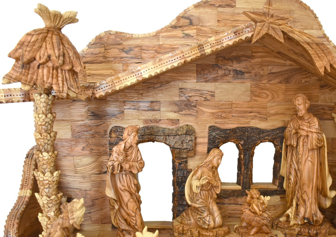 Nativity Scene Set with Sculptured Figures and Manager, 32.3