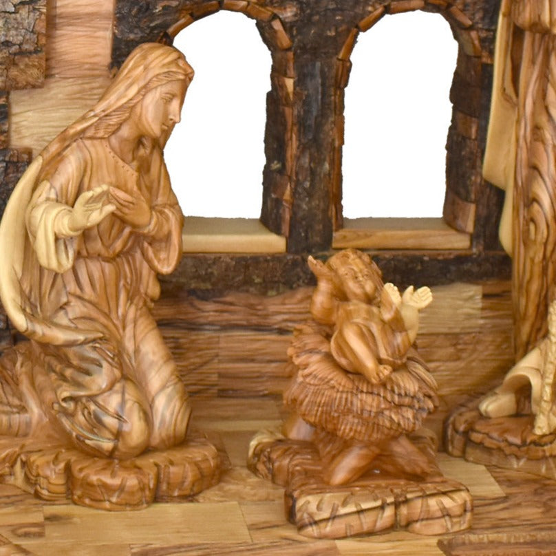 Nativity Scene Set with Sculptured Figures and Manager, 32.3" Masterpiece