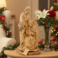 Olive wood nativity scene hand carved in Bethlehem, 16 inch front view of the olive wood masterpiece